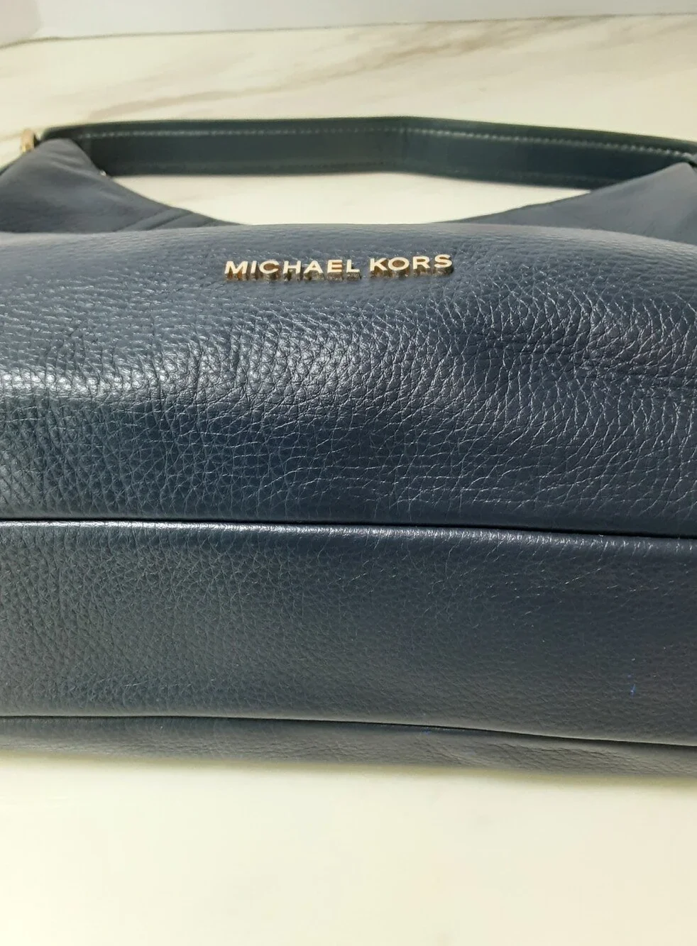 MICHAEL KORS Aria Navy Blue Pebble Leather Hobo Shoulder Bag - EUC
